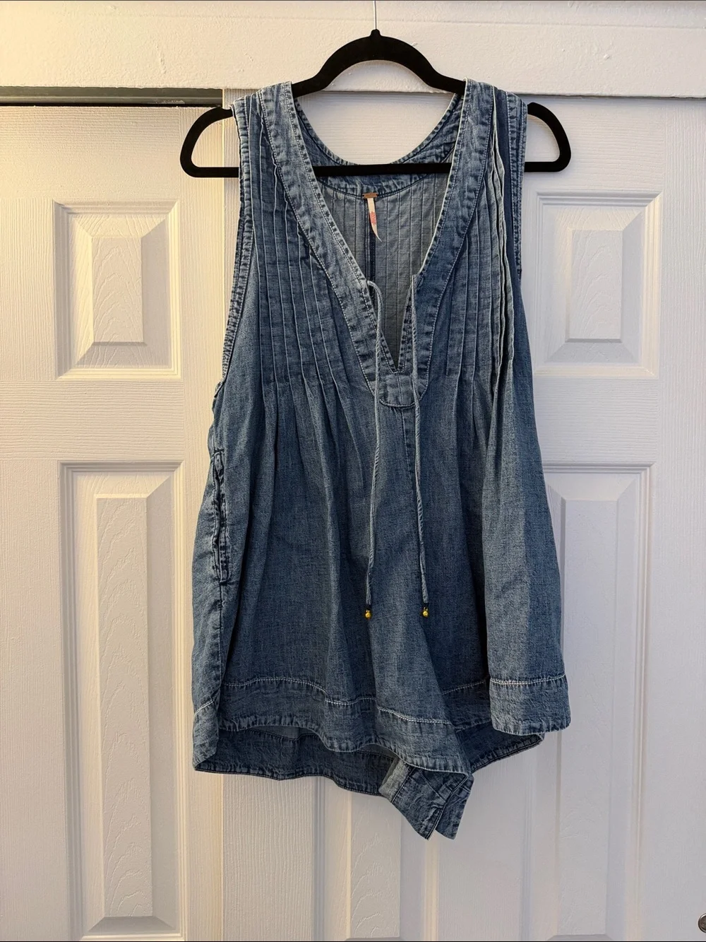 Free People Denim Blue Pintuck Sleeveless Tunic